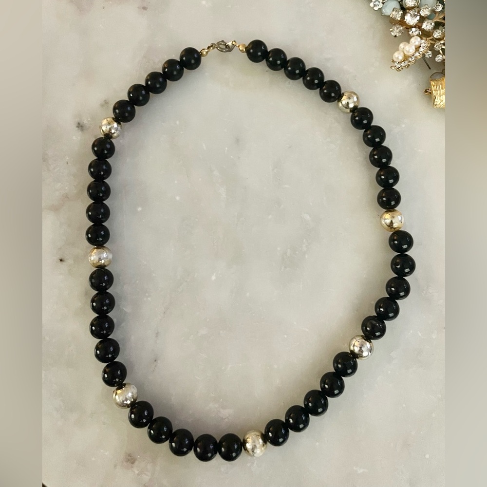 Vintage Black Beaded Necklace